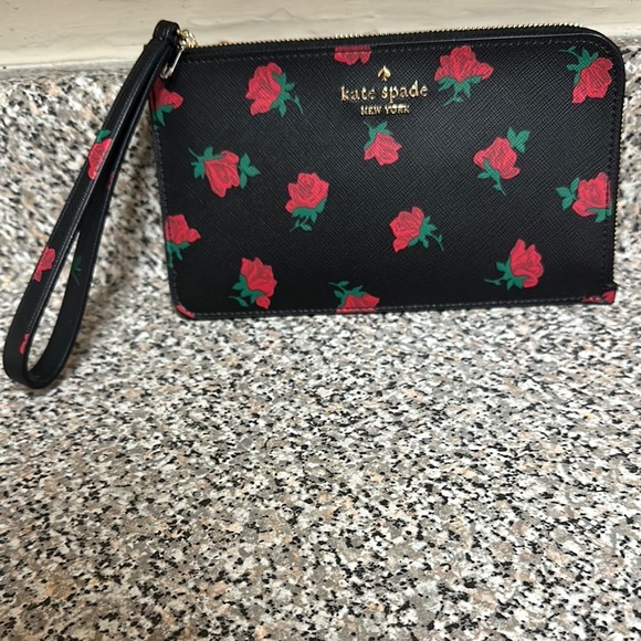 kate spade Handbags - Kate Spade Black and Red Floral Clutch